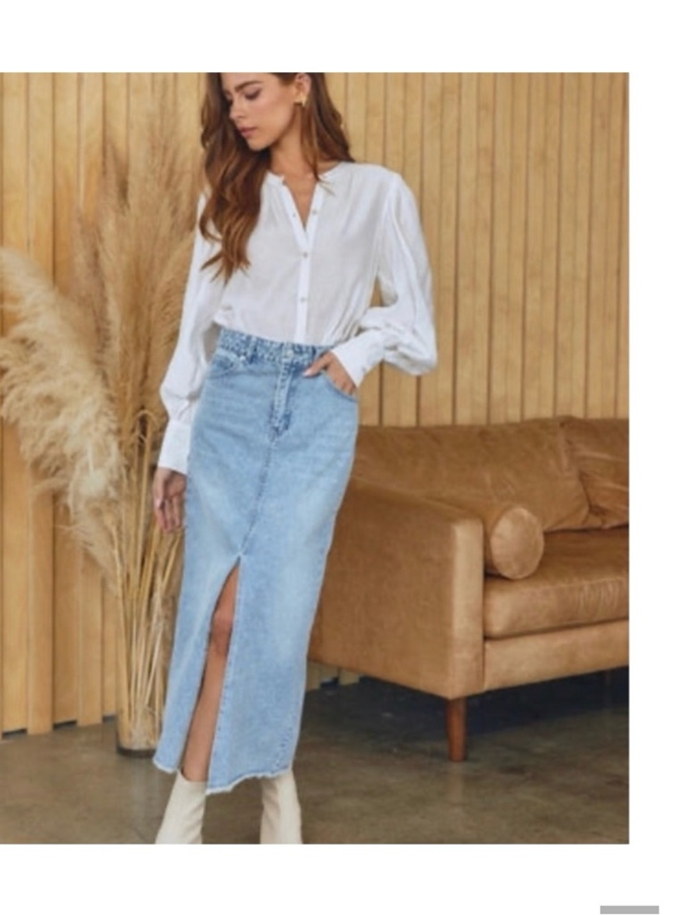 Light Blue Denim Midi Skirt with Front Slit - Women

Brand ANIMARI 
Size S